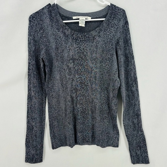 Diane Von Furstenberg DVF Women’s Small Gray Black Animal Print Metallic Sweater - Picture 3 of 8